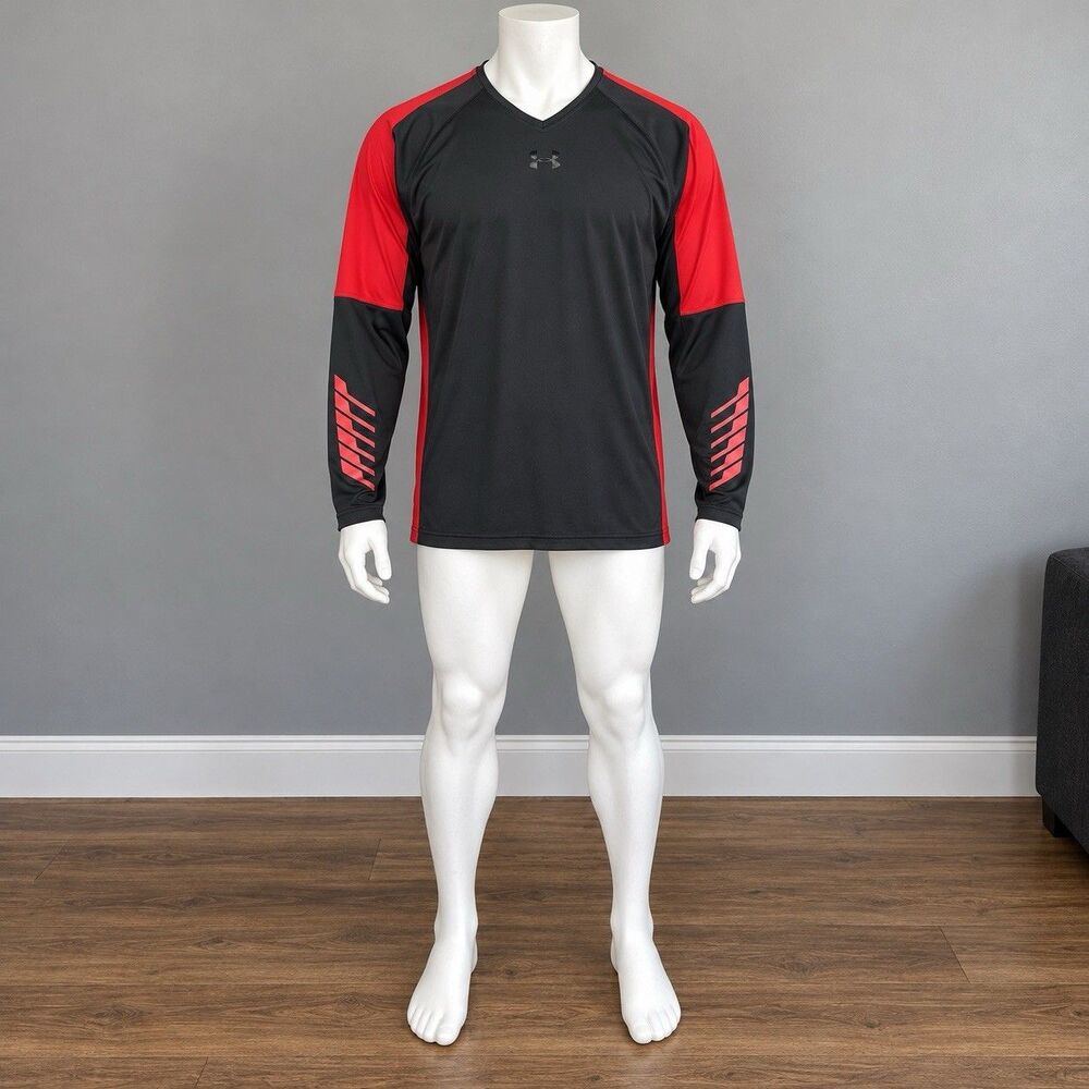 Under Armour Mens 3XL Basketball Shooting Shirt HeatGear Black Red Long Sleeve